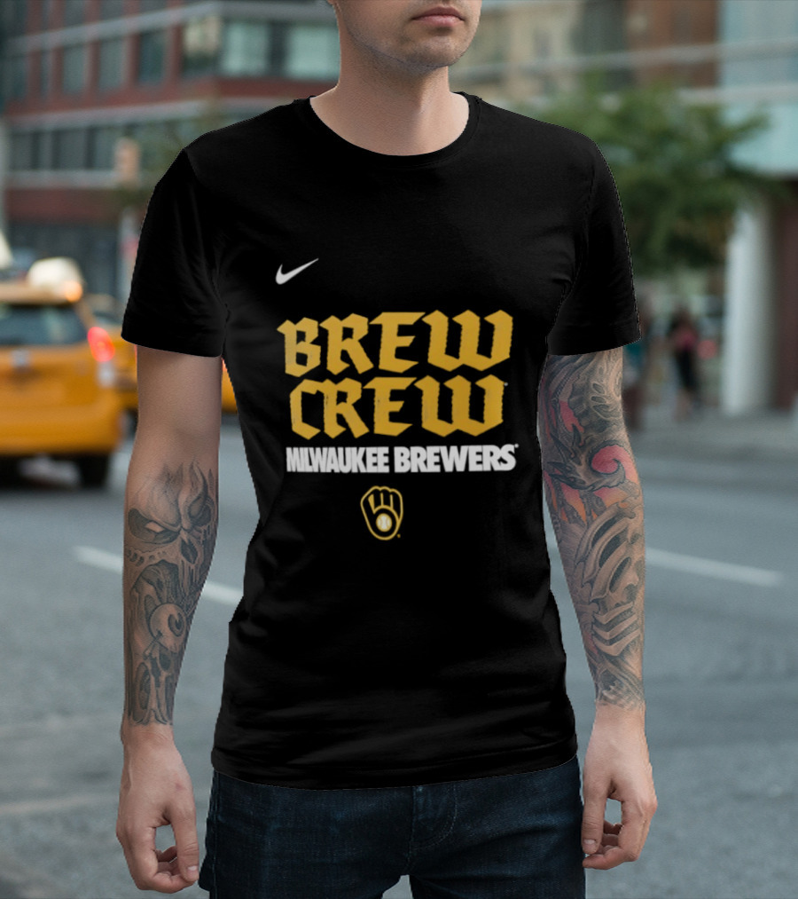 Milwaukee Brewers Nike Brew Crew Handwriting Club Baseball Glove T-Shirt