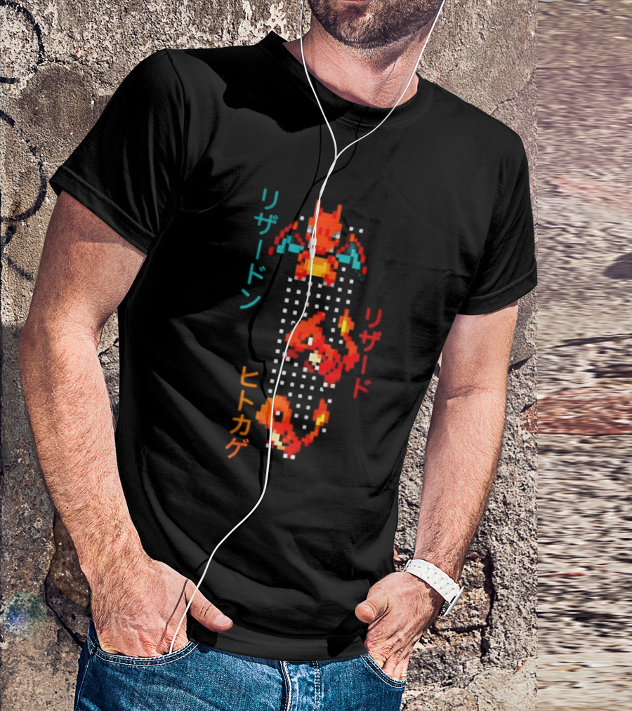 Pokémon Charizard Evolution Pixel Art With And T-Shirt