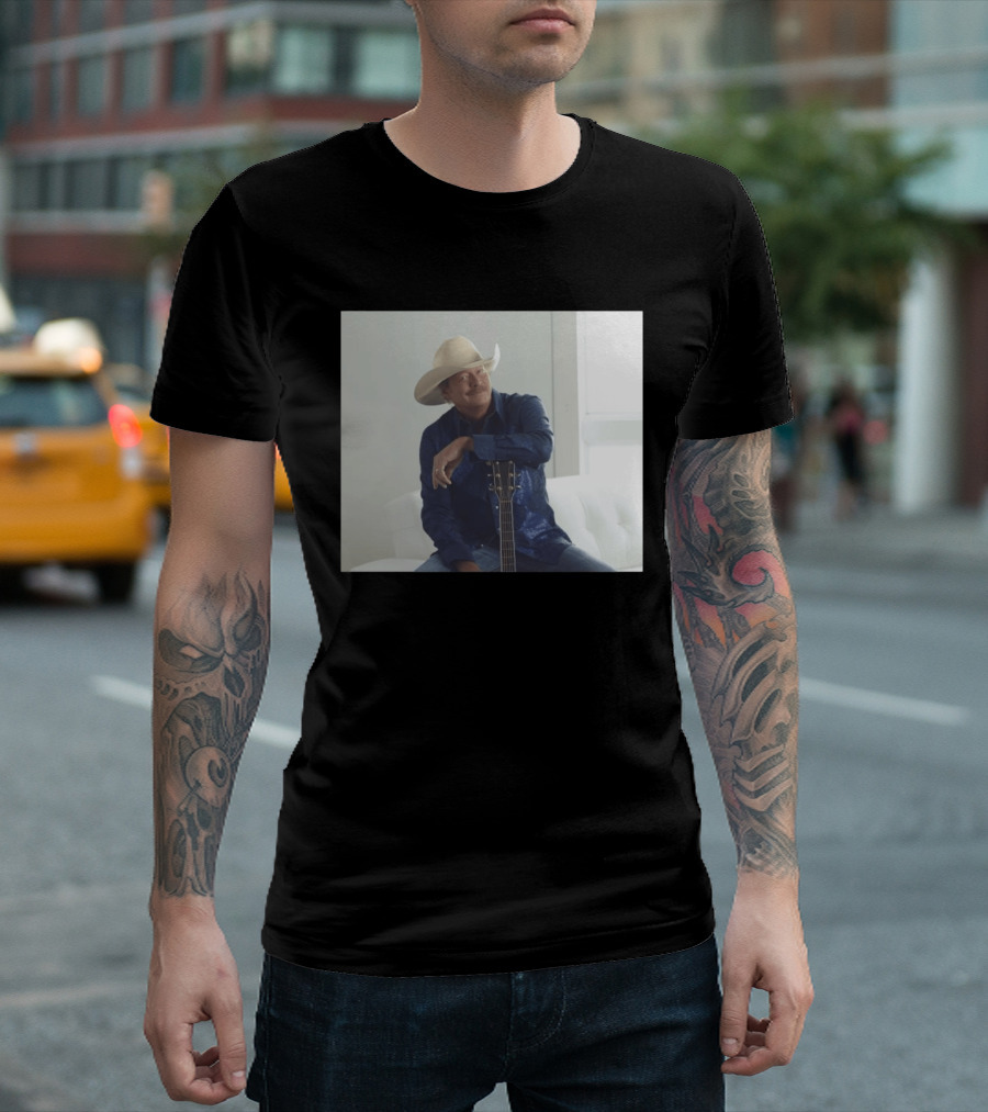 Alan Jackson I Want To Stroll Over Heaven With You White Hat Blue Guitar T-Shirt