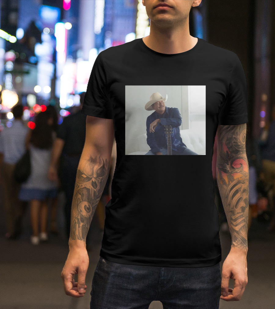 Alan Jackson I Want To Stroll Over Heaven With You White Hat Blue Guitar T-Shirt