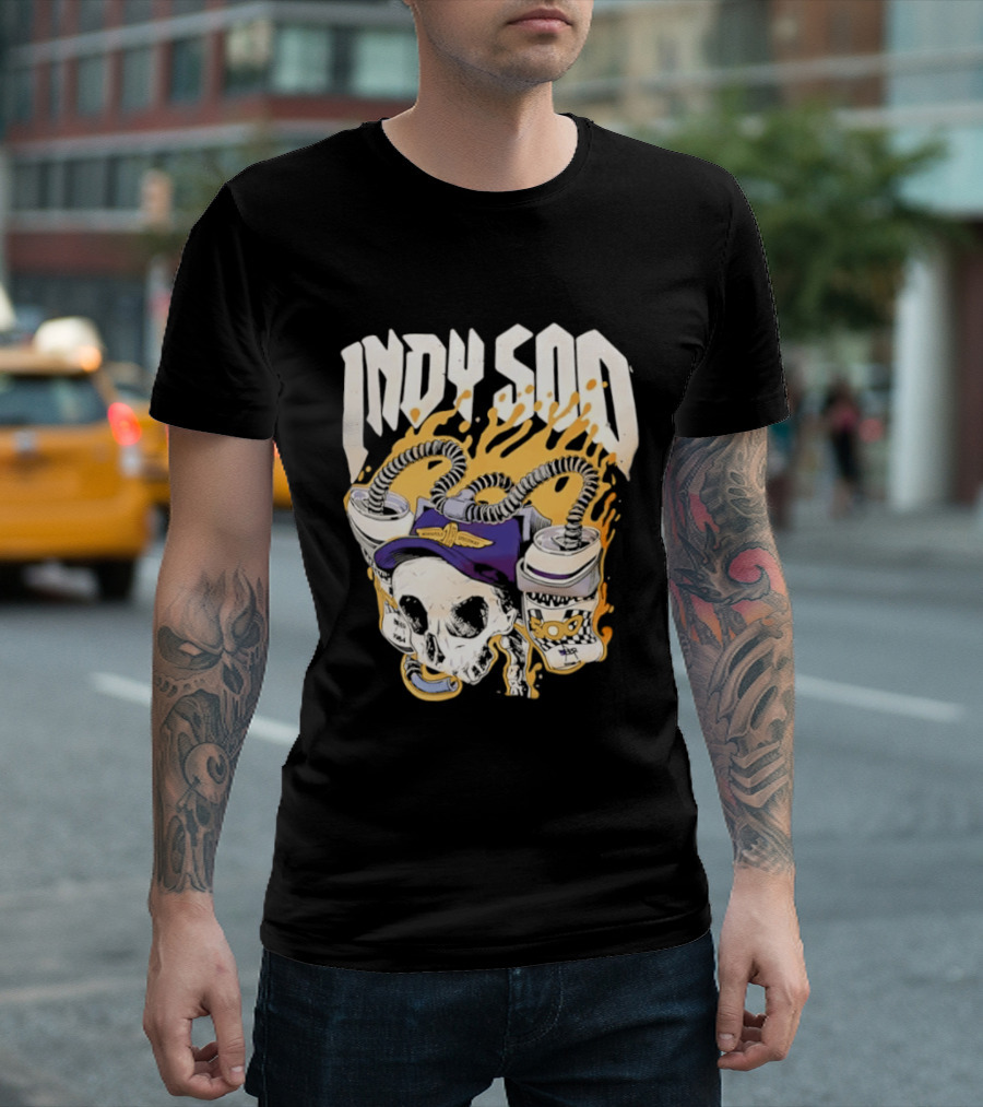 Indy 500 Skull Cap Beer Drinking Racing T-Shirt