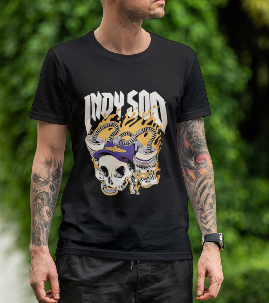 Indy 500 Skull Cap Beer Drinking Racing T-Shirt
