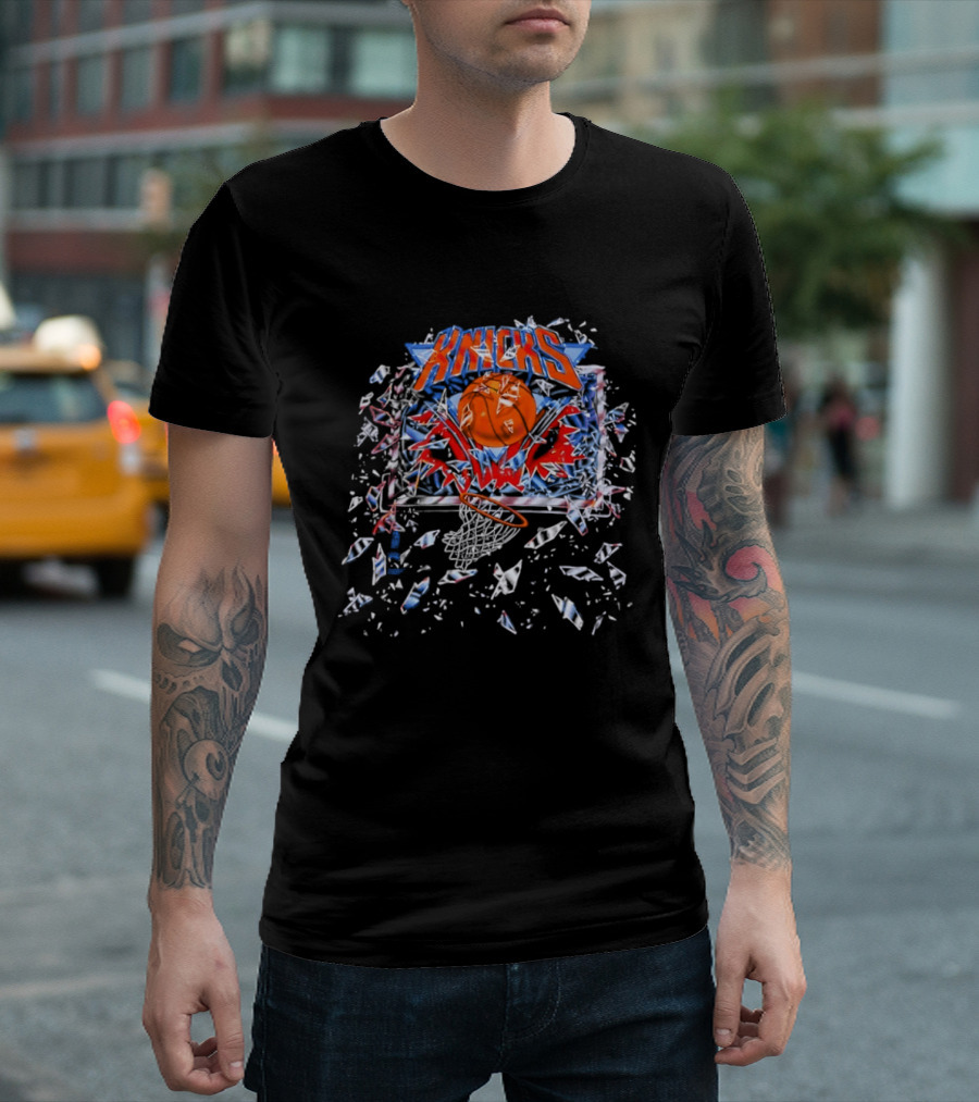 New York Knicks Basketball Backboard Shatter Explosive Glass Impact T-Shirt
