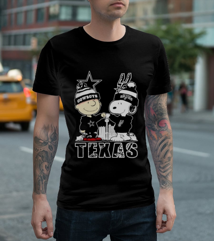Snoopy And Charlie Brown Cowboys Spurs Texas Skyline T-Shirt