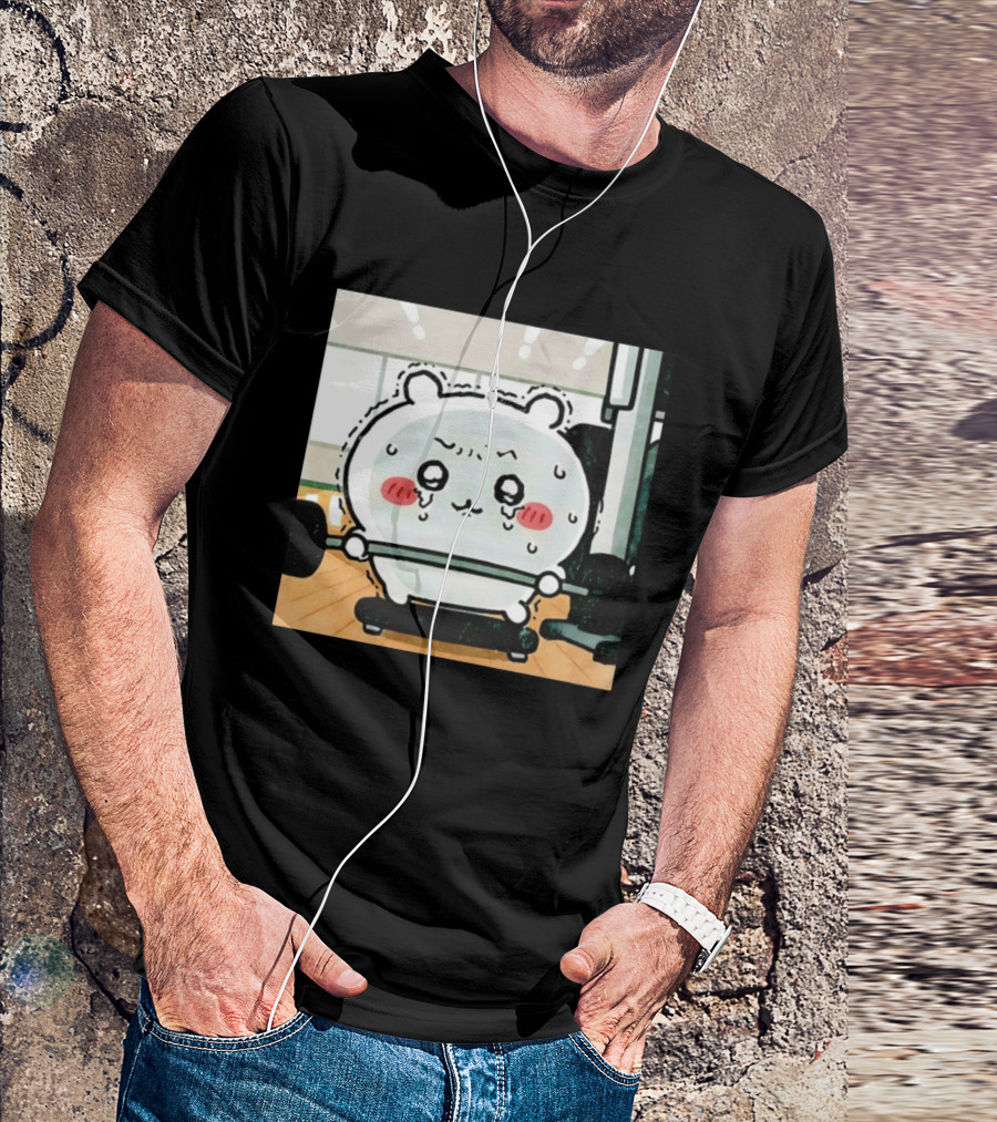 Chiikawa Usagi Exercising Gym Scene Cute Cartoon Character Training T-Shirt