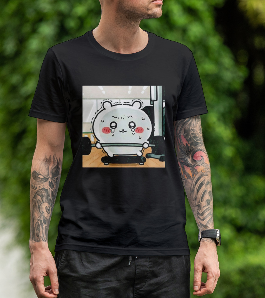 Chiikawa Usagi Exercising Gym Scene Cute Cartoon Character Training T-Shirt