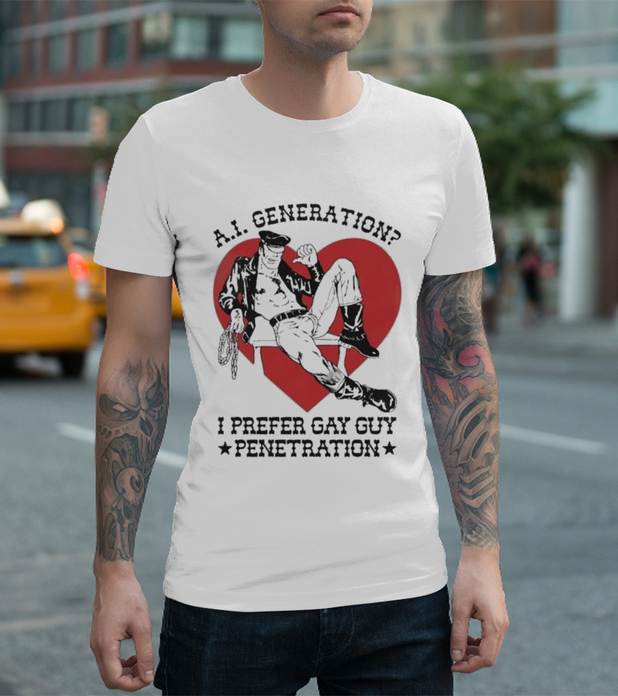 A.I. Generation I Prefer Gay Guy Penetration Heart Background Leather Outfit T-Shirt