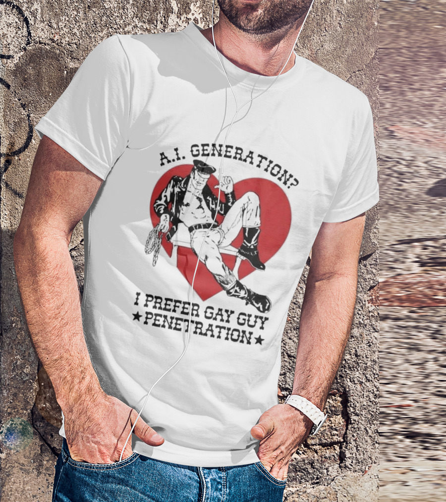 A.I. Generation I Prefer Gay Guy Penetration Heart Background Leather Outfit T-Shirt