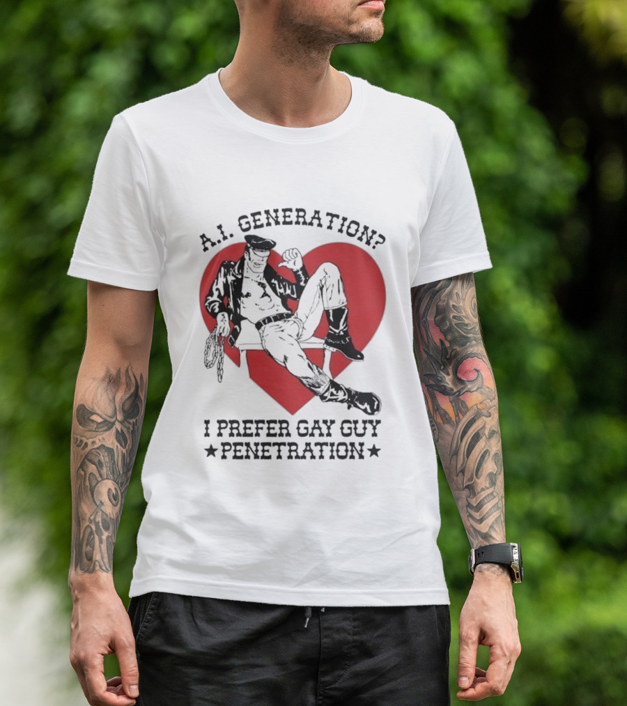 A.I. Generation I Prefer Gay Guy Penetration Heart Background Leather Outfit T-Shirt