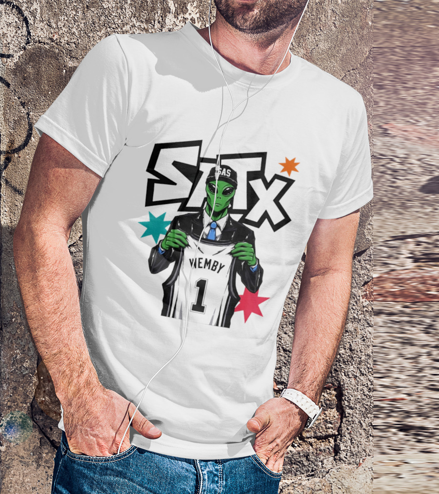STX SAS Alien Wemby Holding Spurs Jersey Victor Wembanyama T-Shirt