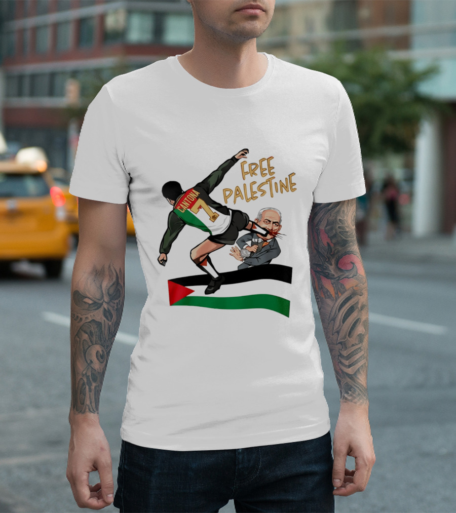 Cantona Number 7 Free Palestine Kick Advocate T-Shirt