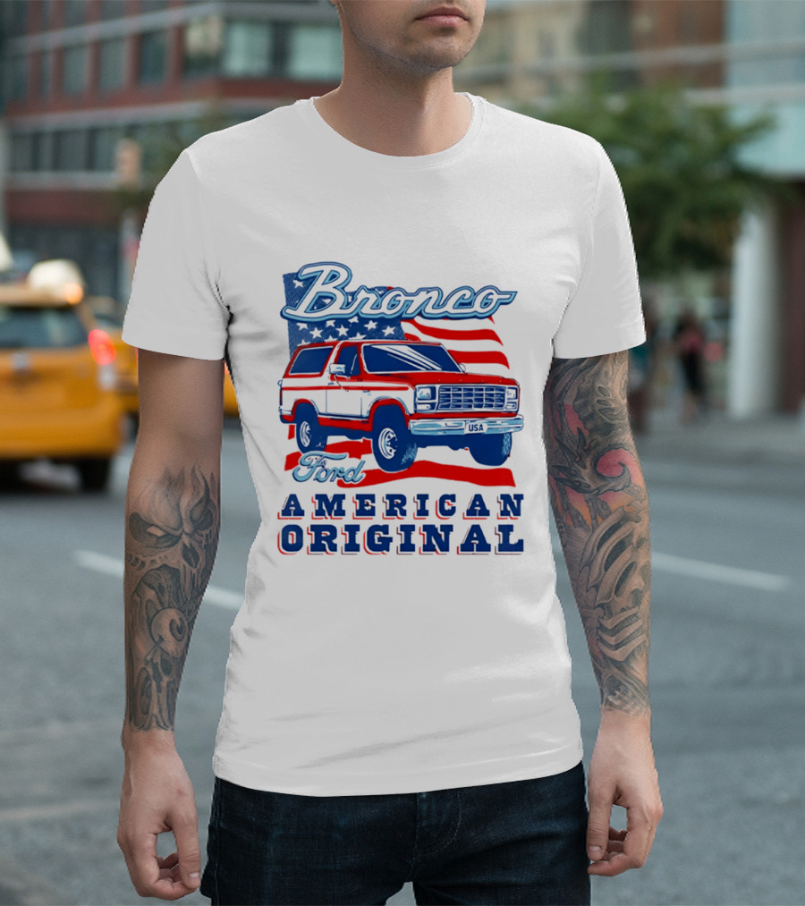 Bronco Ford American Original Vintage Truck Classic Stars And Stripes T-Shirt