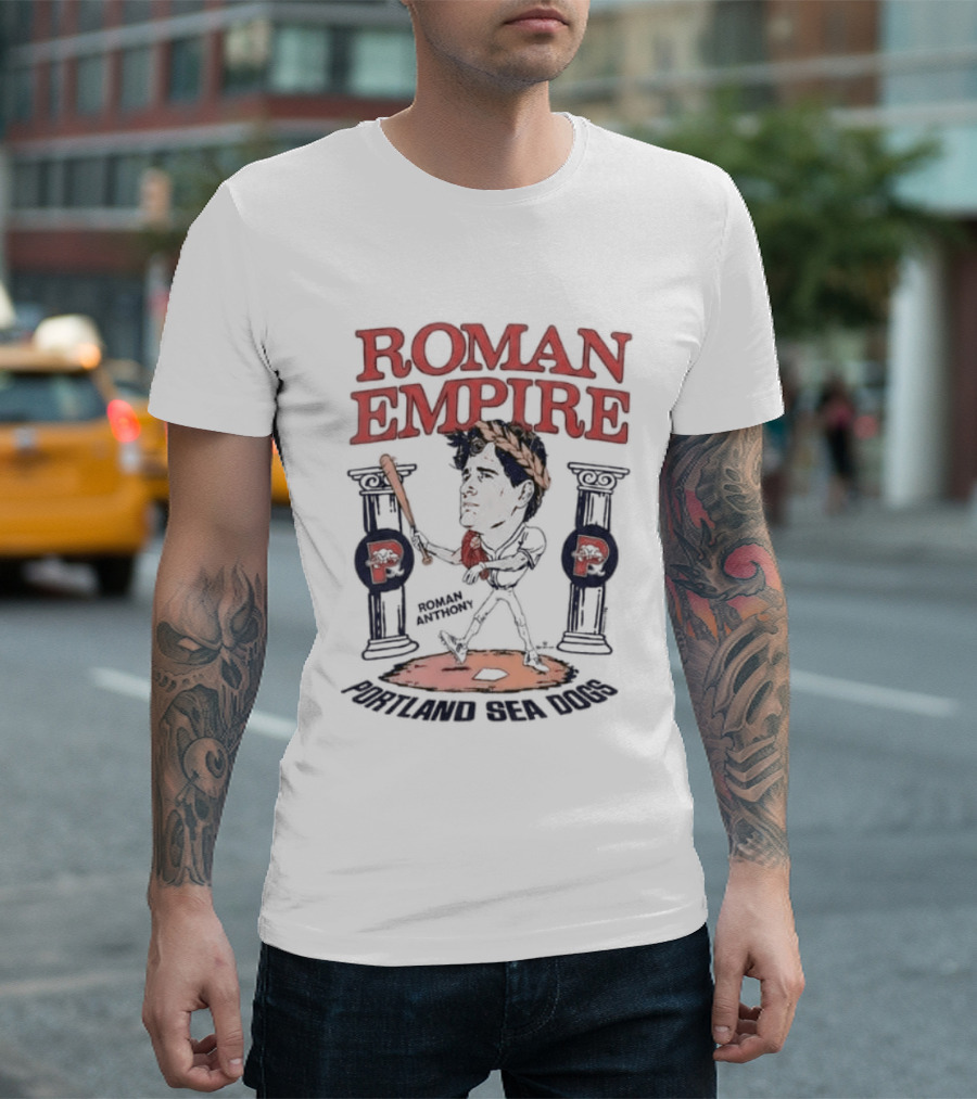 Roman Empire Phillies Portland Sea Dogs Baseball Bat Columns T-Shirt