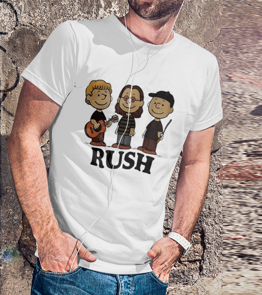 Rush Peanuts Band Members Cartoon Characters Guitar And Drumsticks T-Shirt
