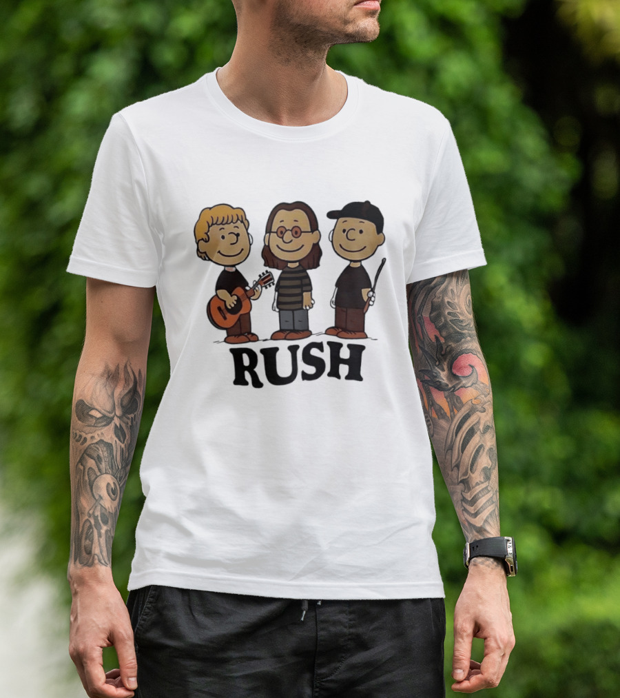 Rush Peanuts Band Members Cartoon Characters Guitar And Drumsticks T-Shirt
