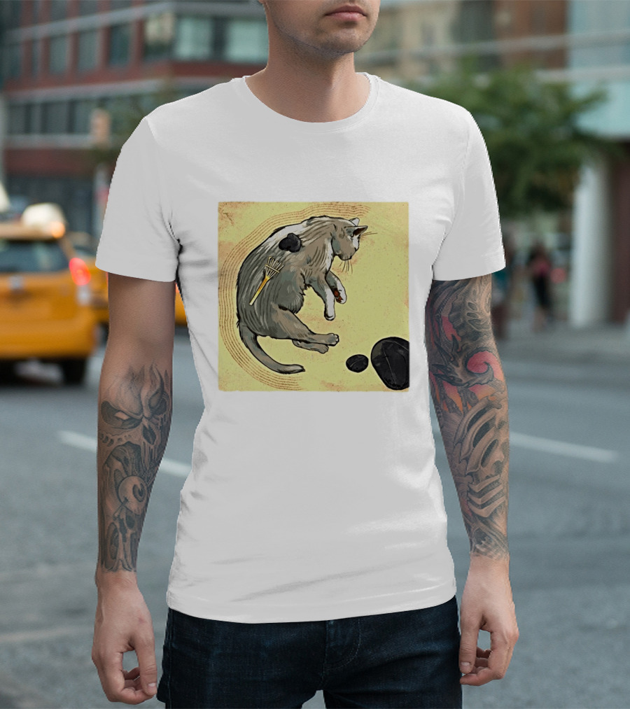 Zen Garden Kitty Rake And Stones Tranquility T-Shirt