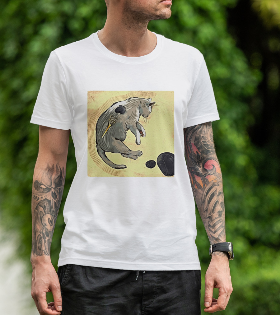 Zen Garden Kitty Rake And Stones Tranquility T-Shirt