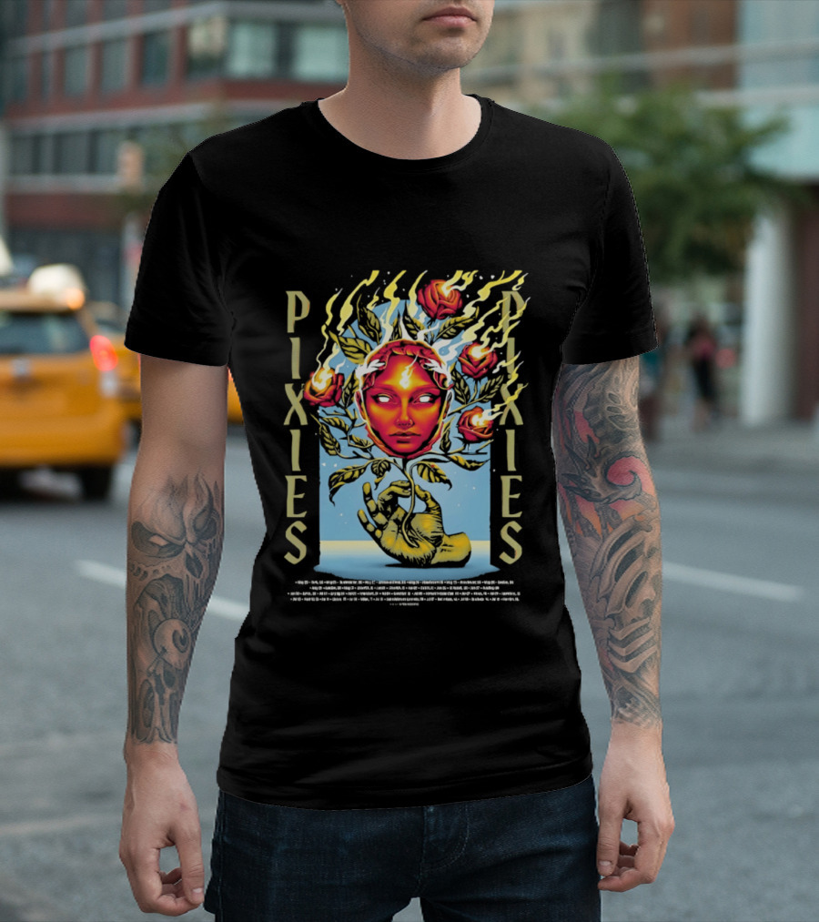 Pixies Europe And UK Tour 2026 Flaming Roses Face T-Shirt