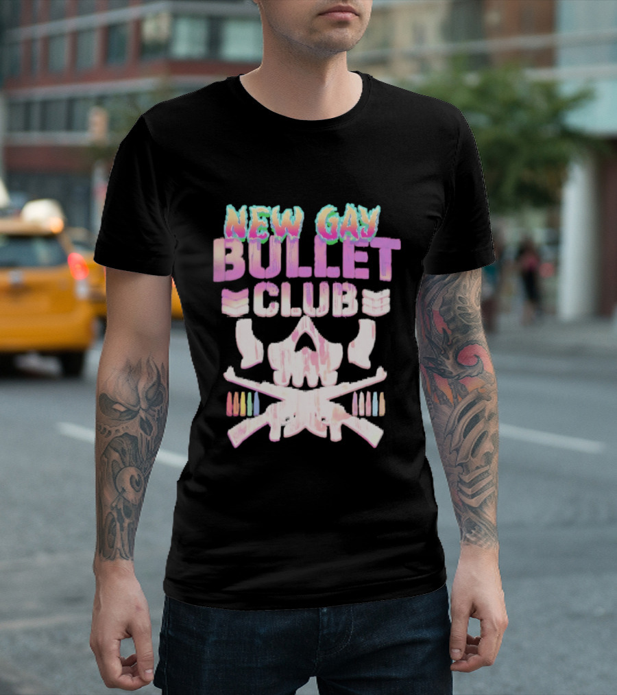 New Gay Bullet Club Skull Rainbow Pride T-Shirt