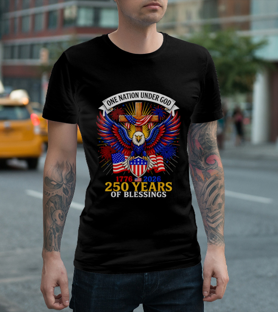 USA 250th Anniversary 1776 2026 One Nation Under God Eagle And Flag Celebration T-Shirt