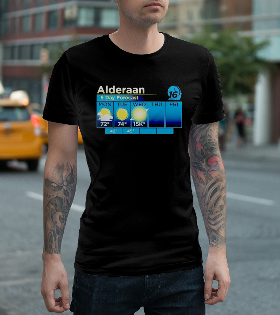 Alderaan 5 Day Forecast Weather Channel Sci Fi Parody 15K Degrees Mon Thu Fri T-Shirt