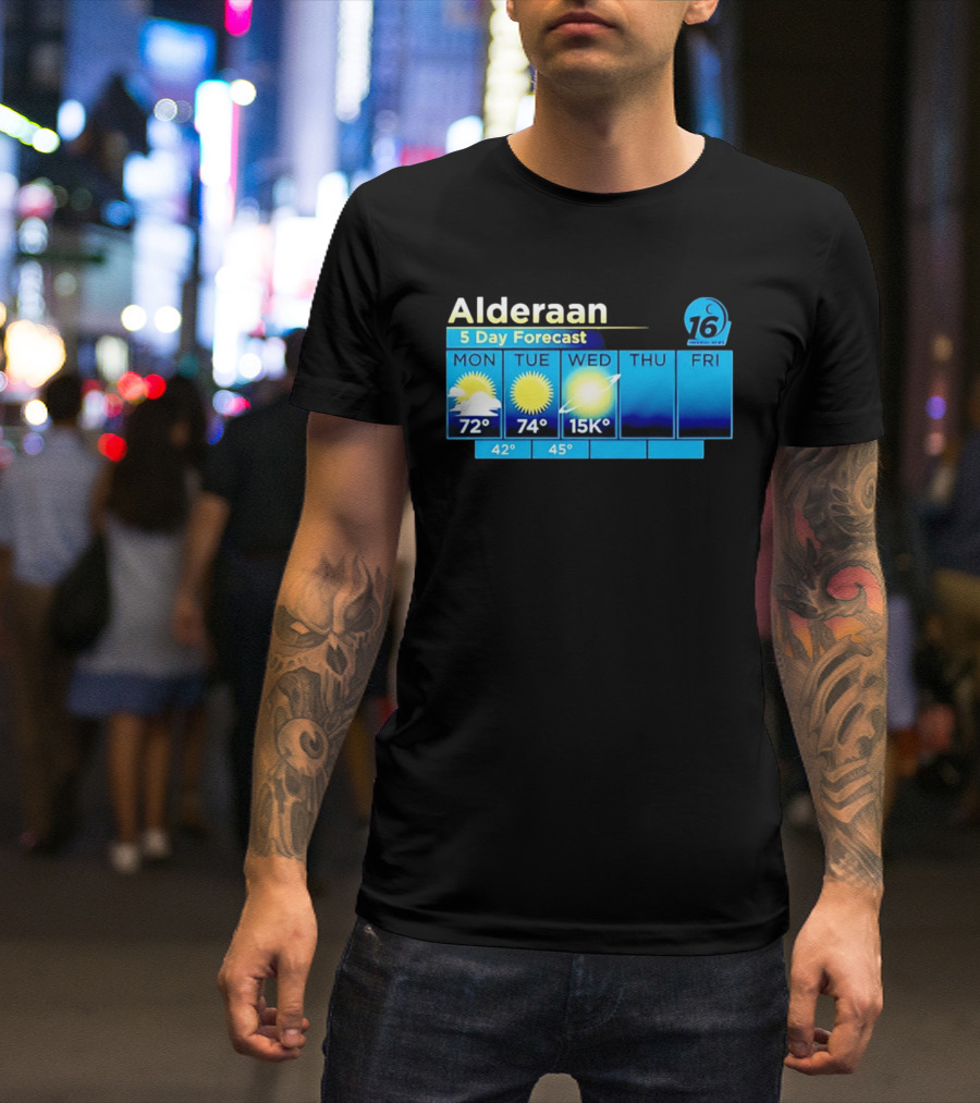 Alderaan 5 Day Forecast Weather Channel Sci Fi Parody 15K Degrees Mon Thu Fri T-Shirt
