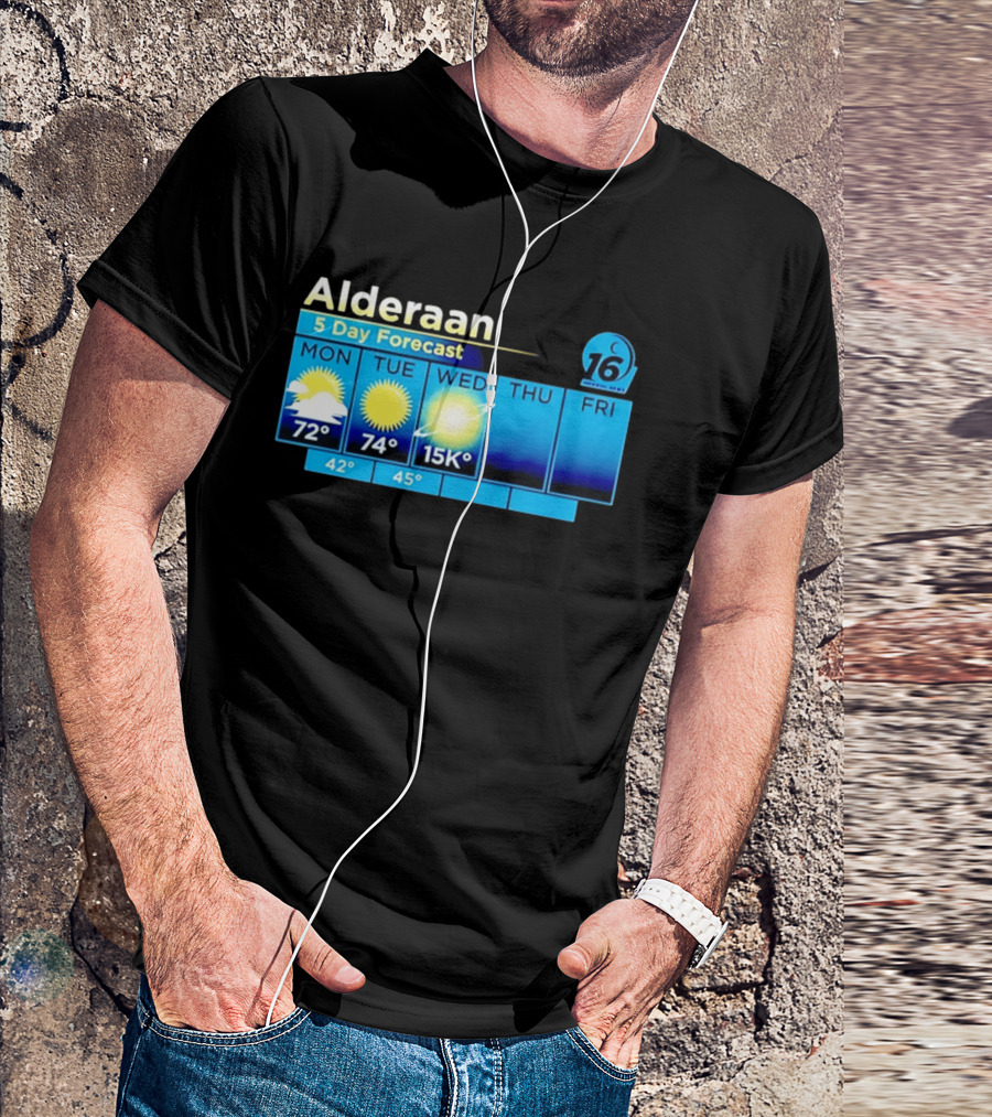 Alderaan 5 Day Forecast Weather Channel Sci Fi Parody 15K Degrees Mon Thu Fri T-Shirt