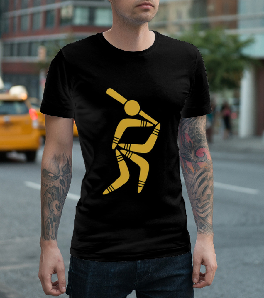 Boomerang Baseball Batting Pose Yellow Tribal T-Shirt
