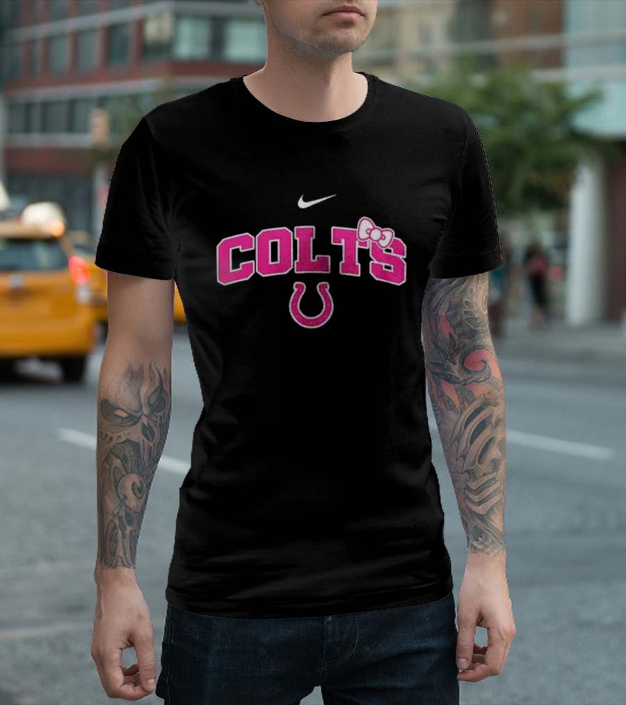 Indianapolis Colts Hello Kitty Pink Bow Breast Cancer Awareness Nike Collaboration T-Shirt