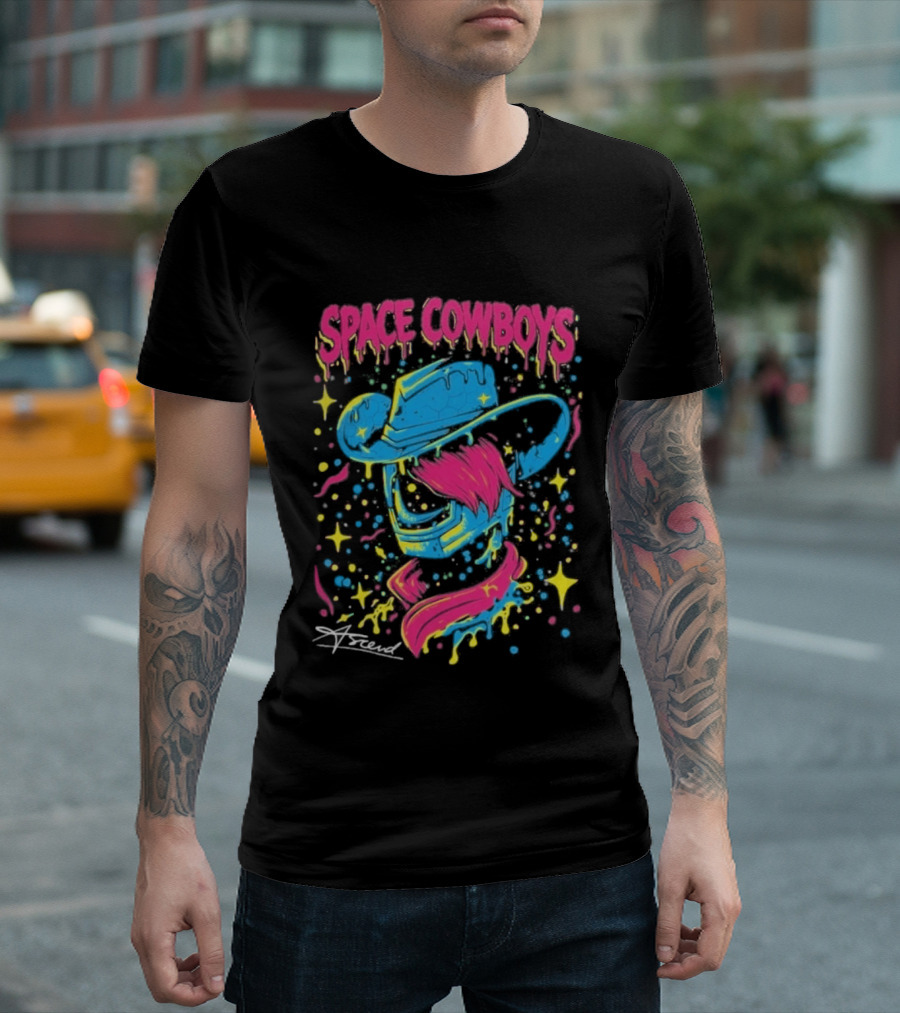 Space Cowboys Neon Drip Art By Sugar Land T-Shirt