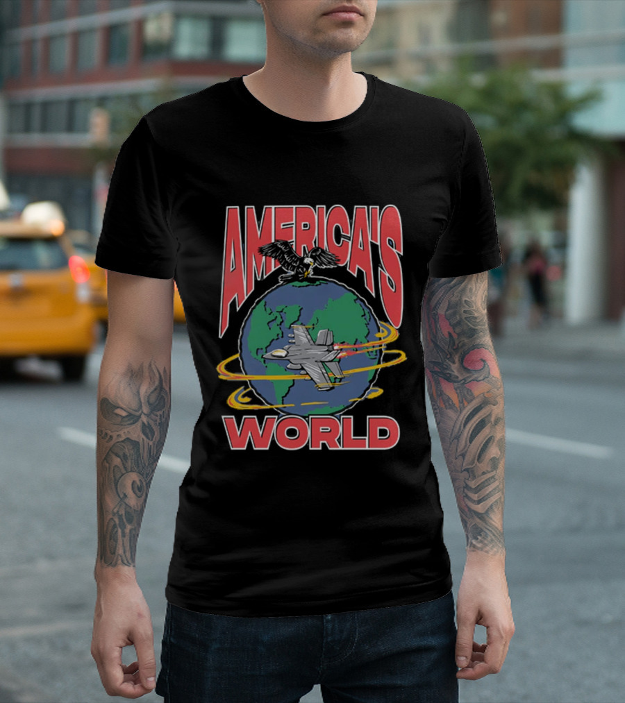 America's World Jet And Eagle Over Globe T-Shirt