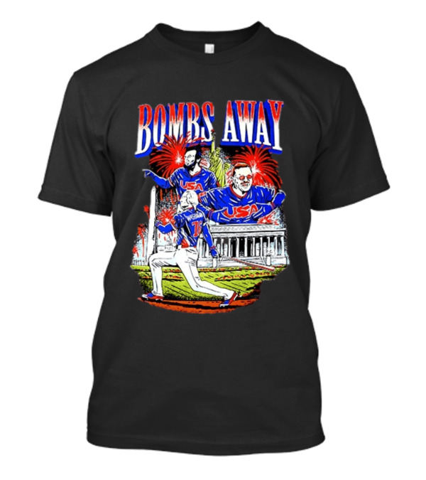 Bombs Away USA Firework Celebration And Baseball Scene T-Shirt