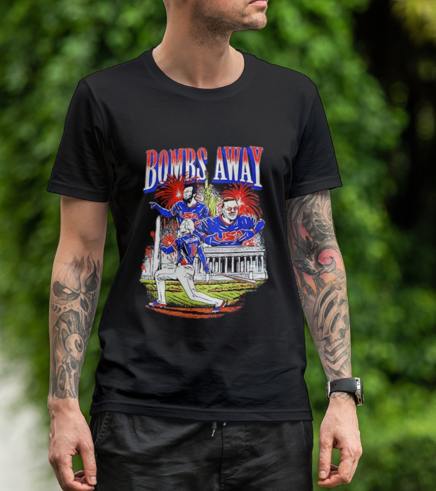 Bombs Away USA Firework Celebration And Baseball Scene T-Shirt