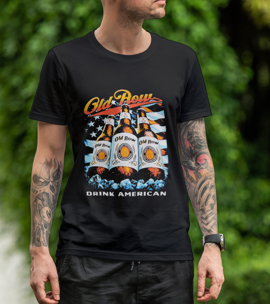 Old Row Beer Bottles American Flag Drink American T-Shirt