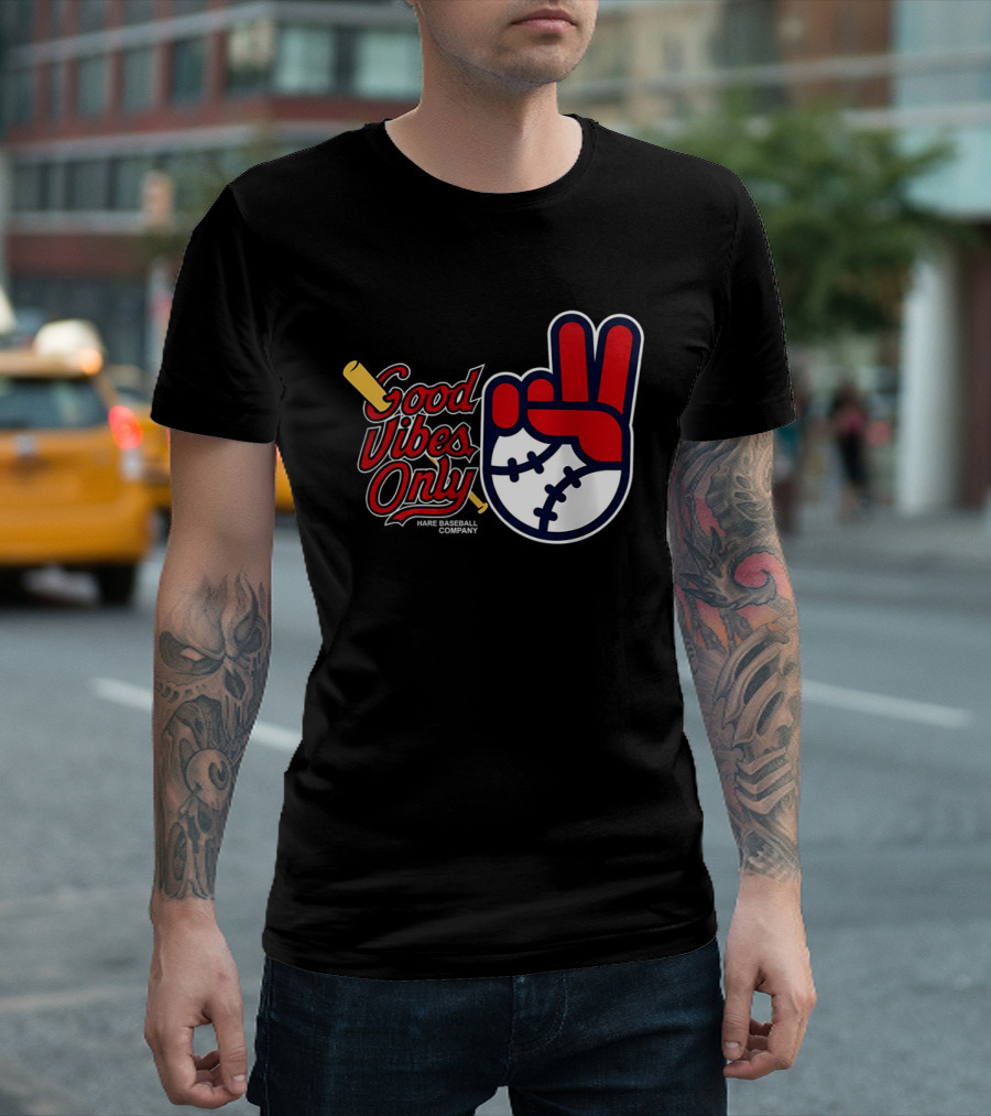 Good Vibes Only Baseball Peace Sign Red Glove T-Shirt
