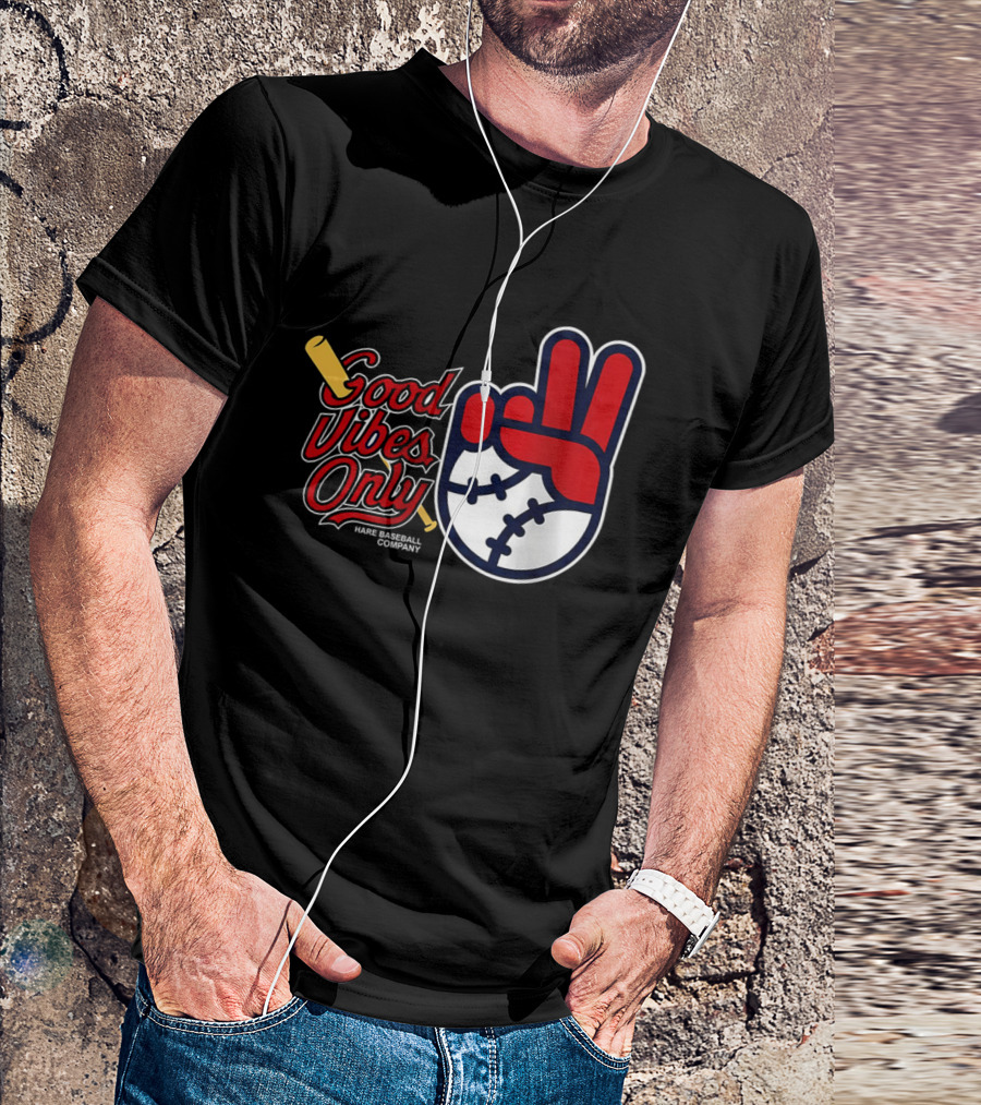Good Vibes Only Baseball Peace Sign Red Glove T-Shirt