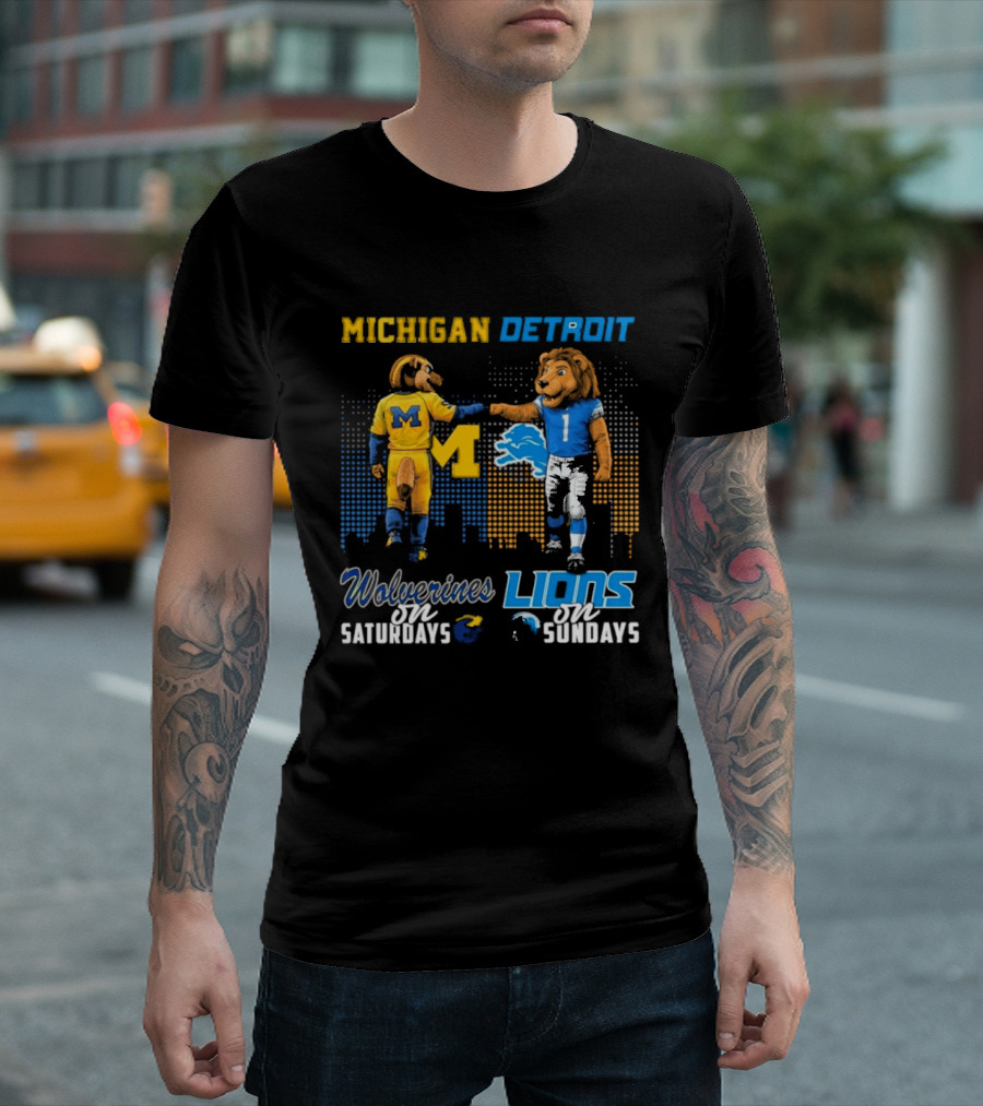 Michigan Wolverines Detroit Lions Fist Bump Saturdays Sundays T-Shirt