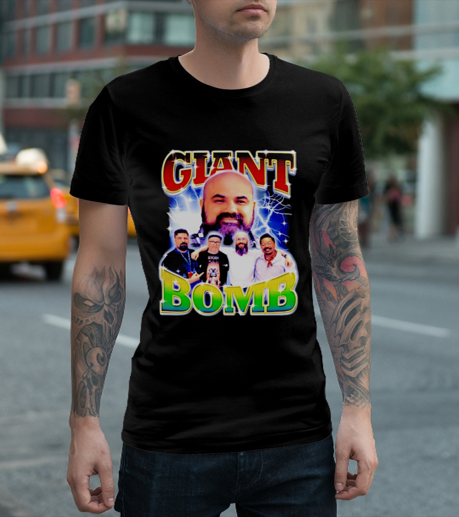Giant Bomb Crew With Lightning Background 2026 T-Shirt