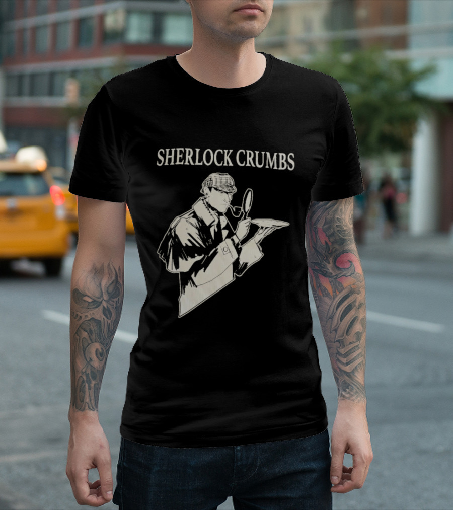 Sherlock Crumbs Detective Magnifying Glass Pipe T-Shirt