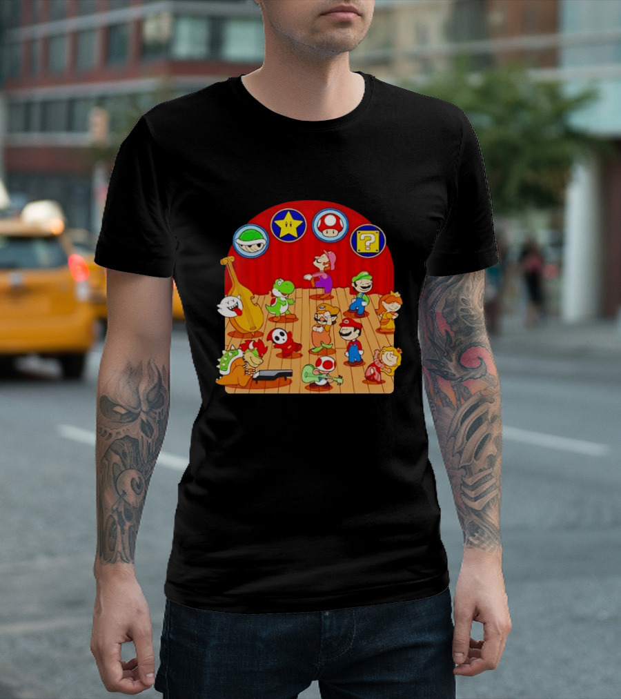Super Mario Bros Peanuts Characters Dancing Plumber Game Mashup T-Shirt
