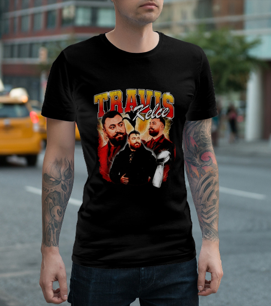 Travis Kelce Football 2026 With Trophy And Bold Portraits T-Shirt