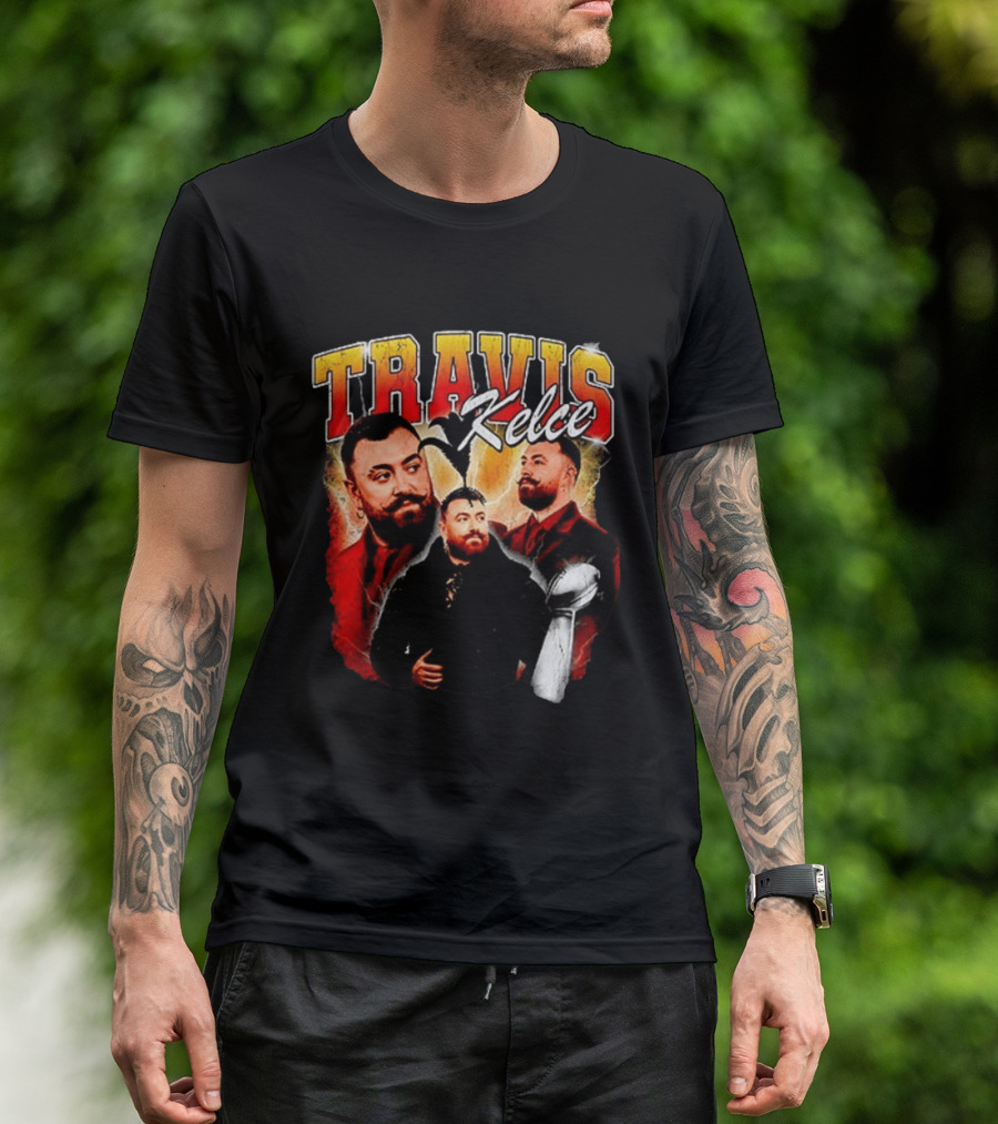 Travis Kelce Football 2026 With Trophy And Bold Portraits T-Shirt