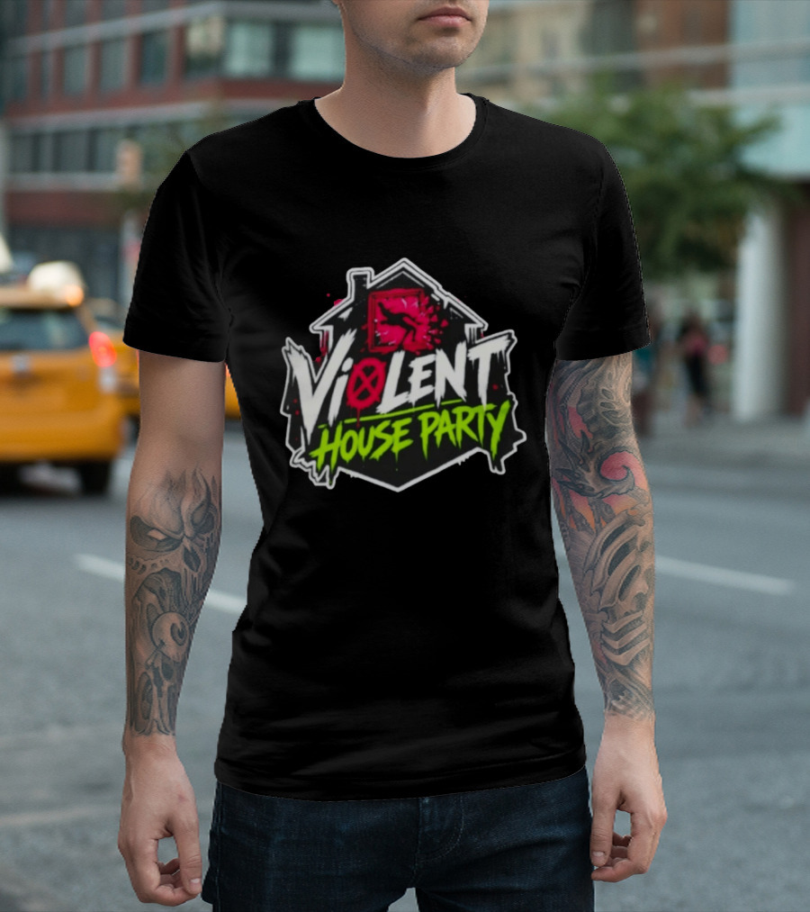 Violent House Party Neon Text And Hangman T-Shirt