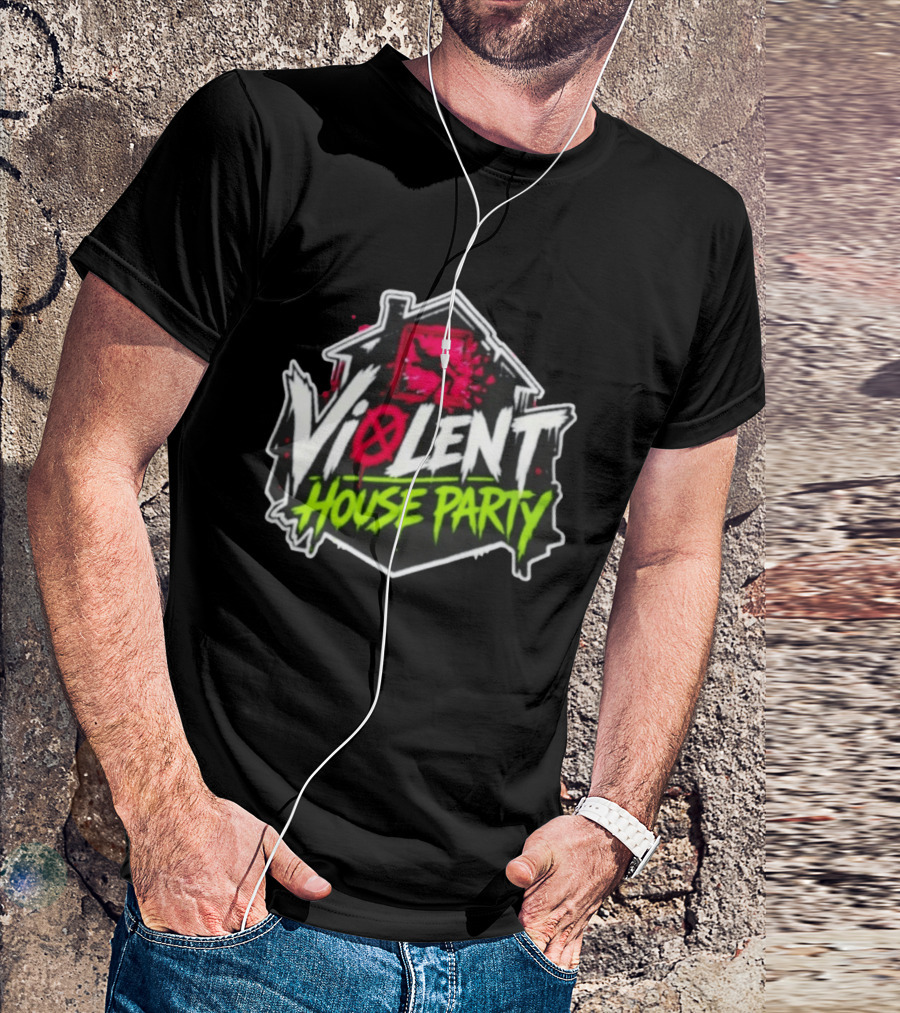 Violent House Party Neon Text And Hangman T-Shirt