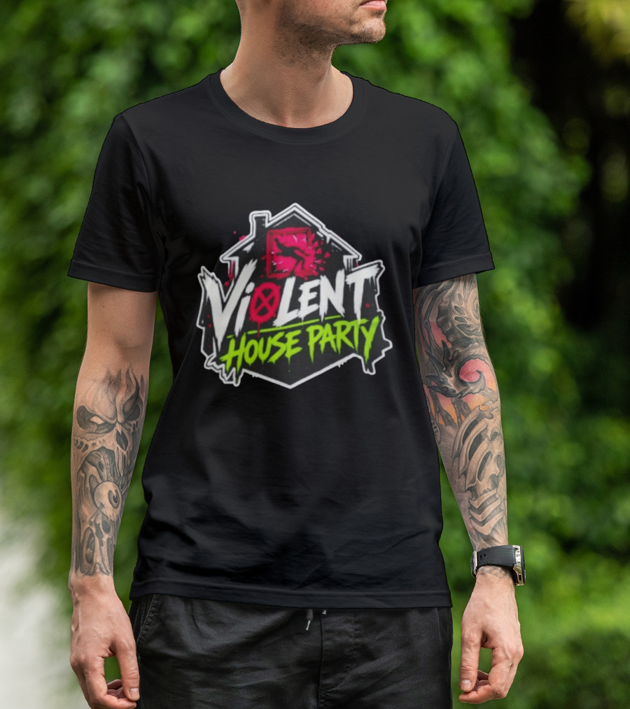 Violent House Party Neon Text And Hangman T-Shirt