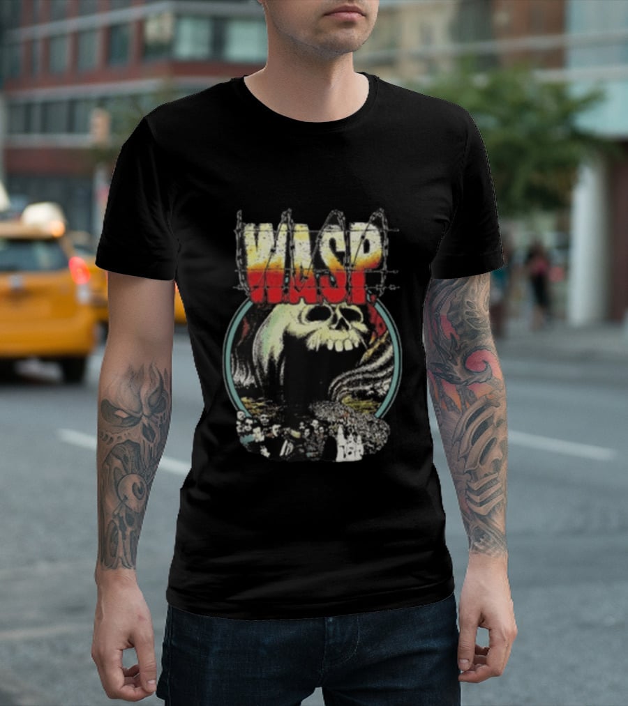 WASP The Headless Children Skull Graphic Barbed Wire T-Shirt