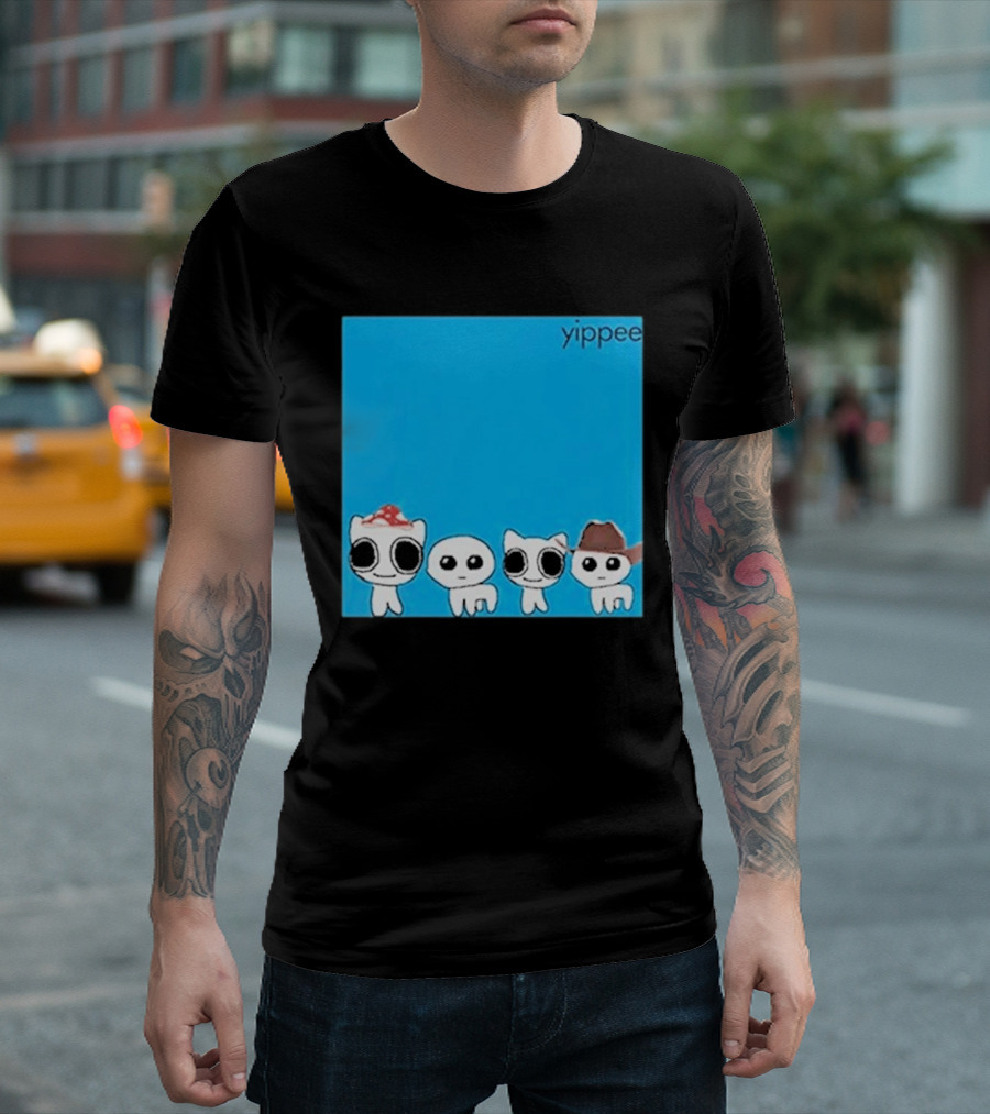 Yippee Blue Album Cringey Cartoon Characters With Cowboy And Chef Hats T-Shirt