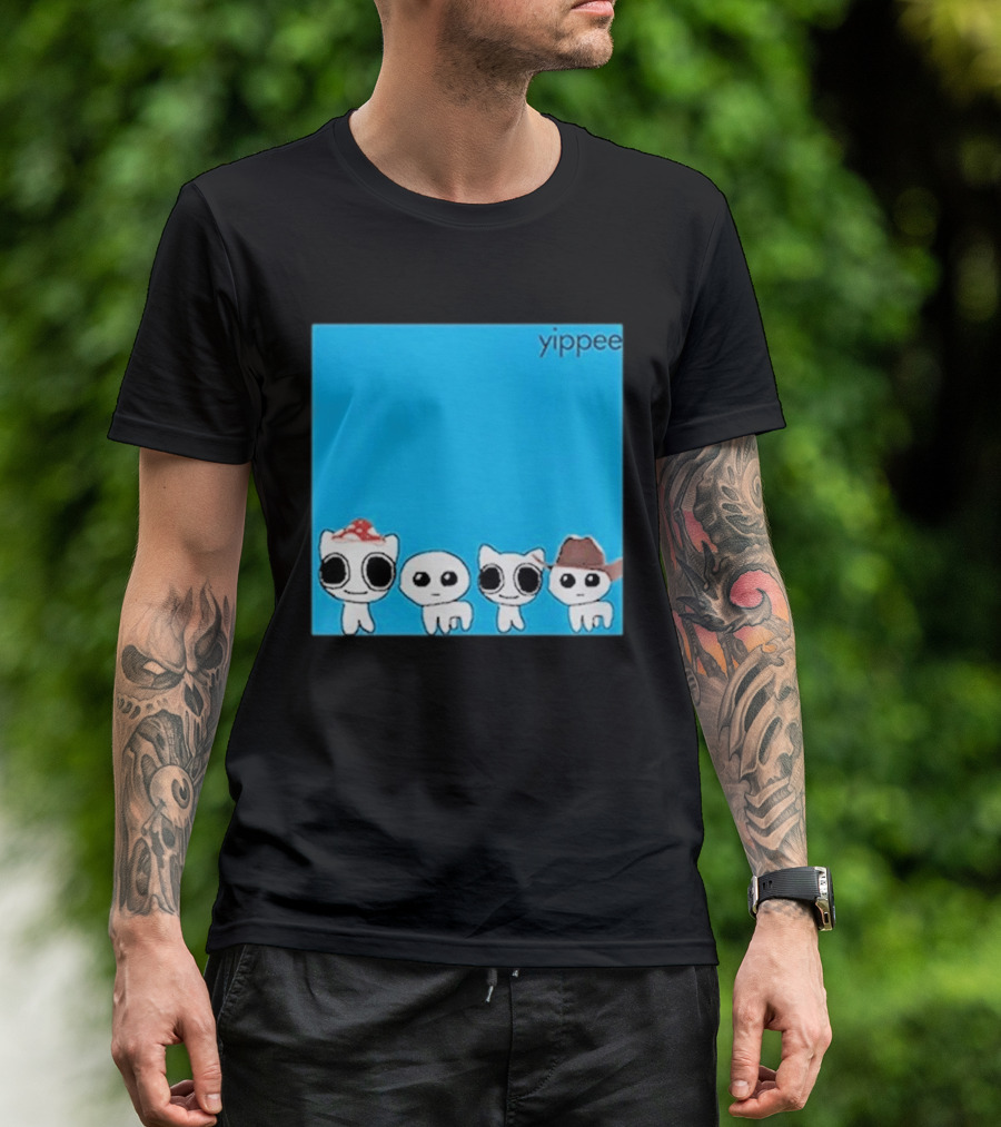 Yippee Blue Album Cringey Cartoon Characters With Cowboy And Chef Hats T-Shirt