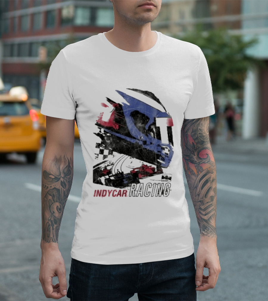 Indycar Racing Helmet With Blue And Red T-Shirt