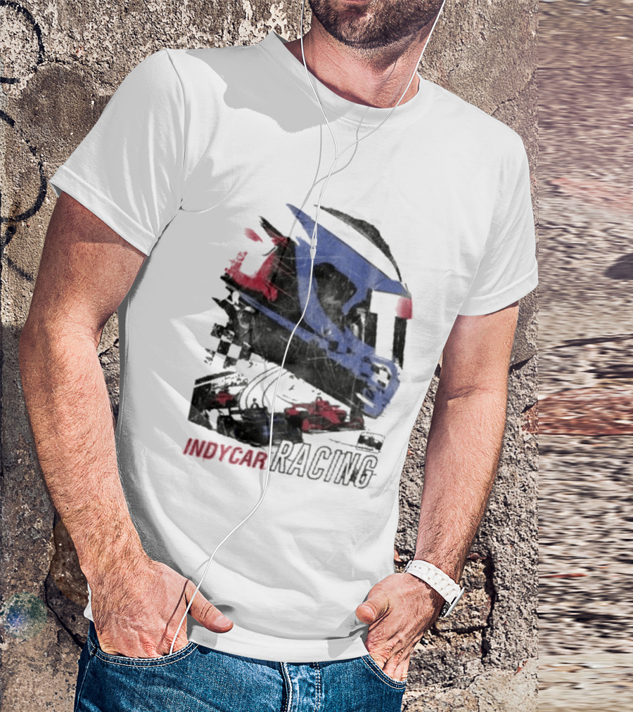 Indycar Racing Helmet With Blue And Red T-Shirt